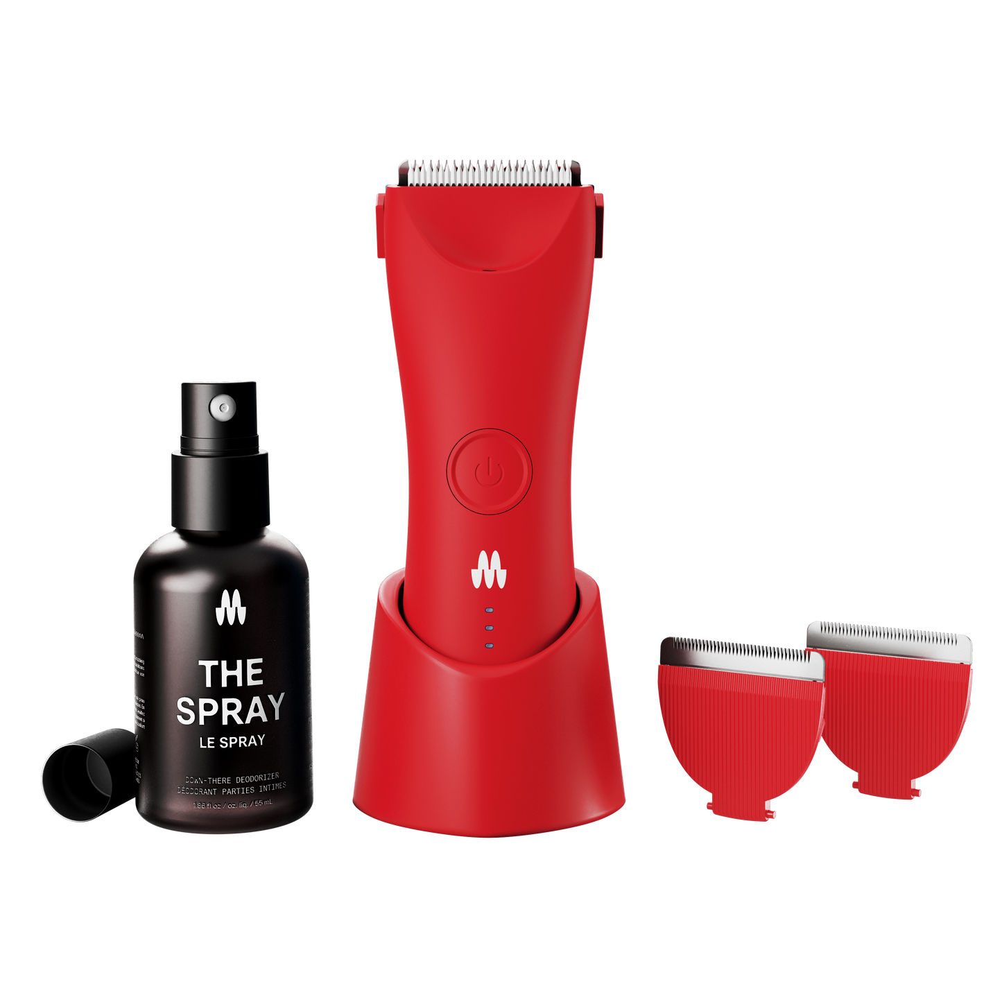 Meridian Trimmer Plus in Lava color with replacement blades and THE SPRAY package