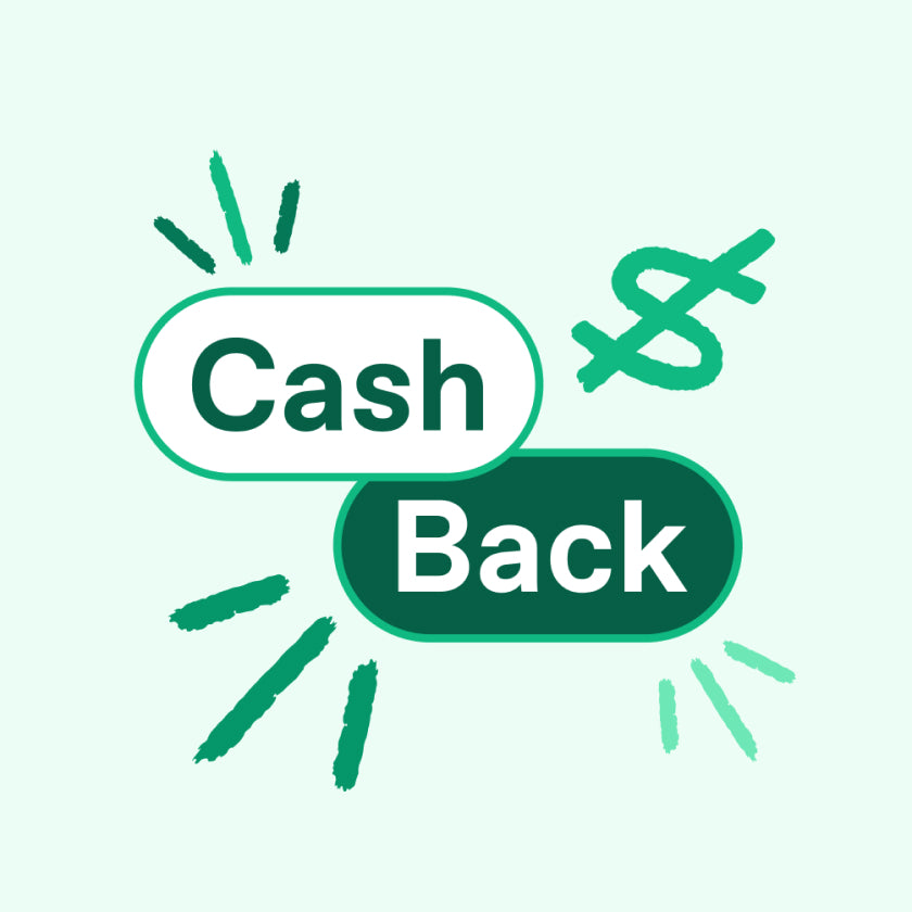Graphic design of the words "Cash Back" with a dollar sign, symbolizing a cashback offer.