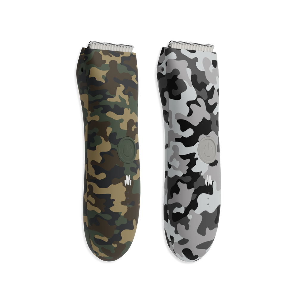 Two camouflage-patterned protective cases in green and black, and white and gray, designed for handheld devices.