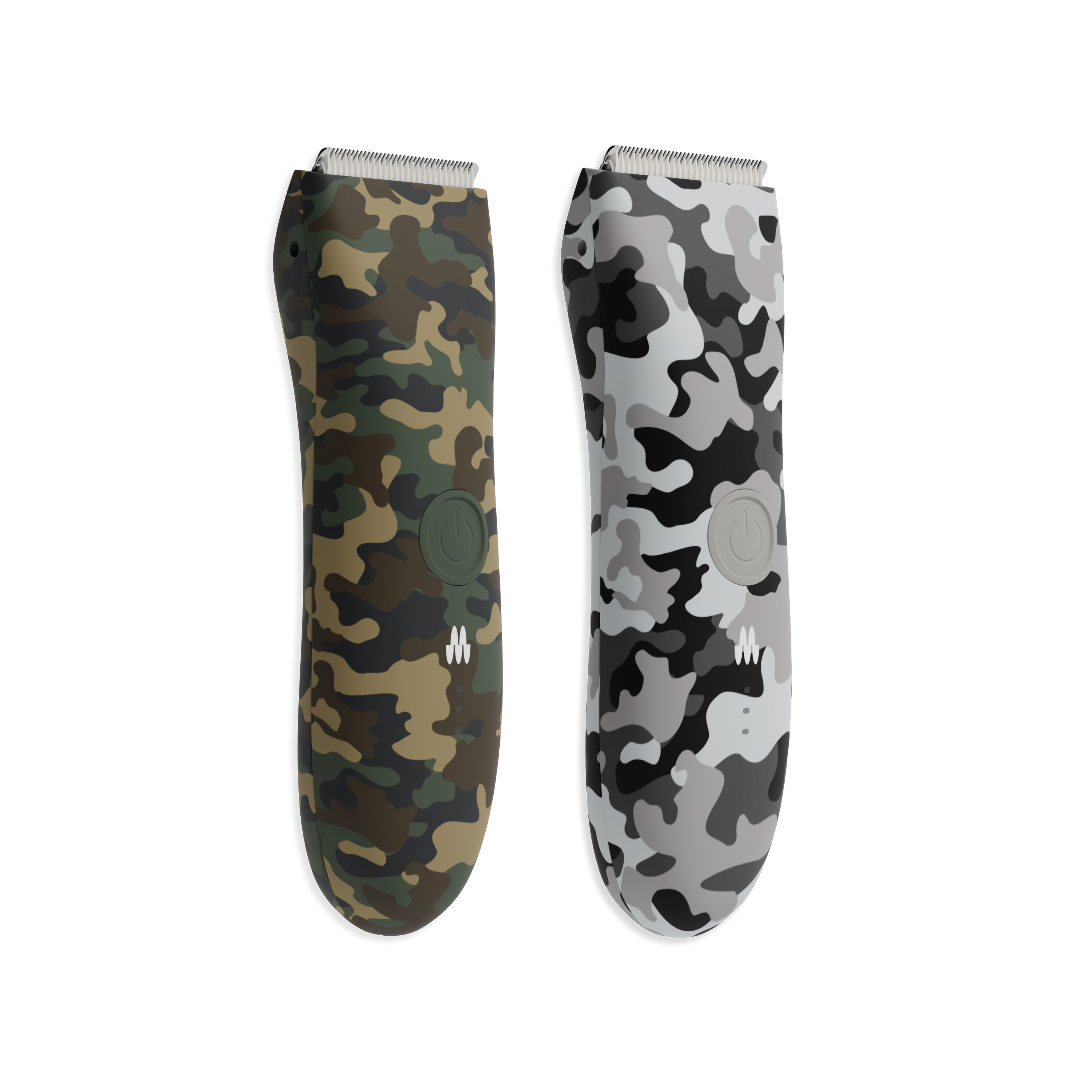 Two camouflage-patterned protective cases in green and black, and white and gray, designed for handheld devices.
