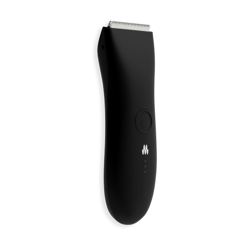 Black cordless electric hair clipper with ceramic blades, power button, and LED indicator lights.