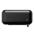Black textured rectangular travel case for grooming and skincare products with a zip closure.